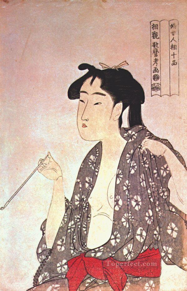 喫煙する女性 喜多川歌麿 浮世絵美人が油絵